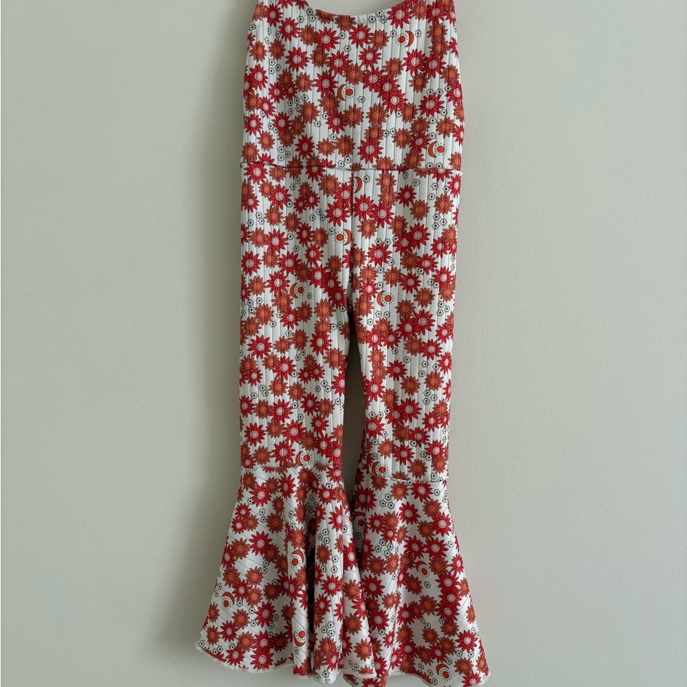 Kids Red Floral Bell-Bottom Pants